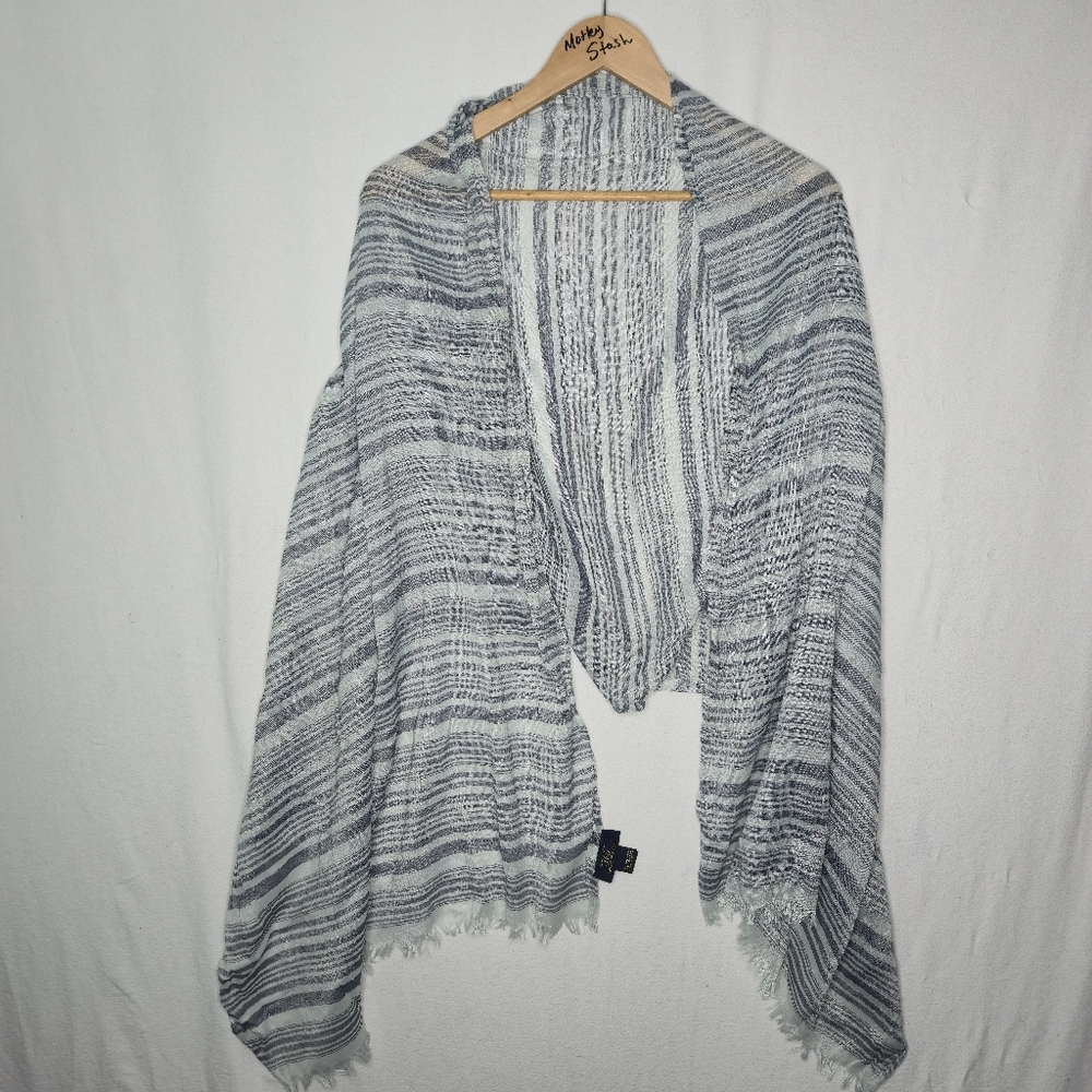Brooks Brothers 346 Blue Gray Striped Lightweight Scarf With Fringes